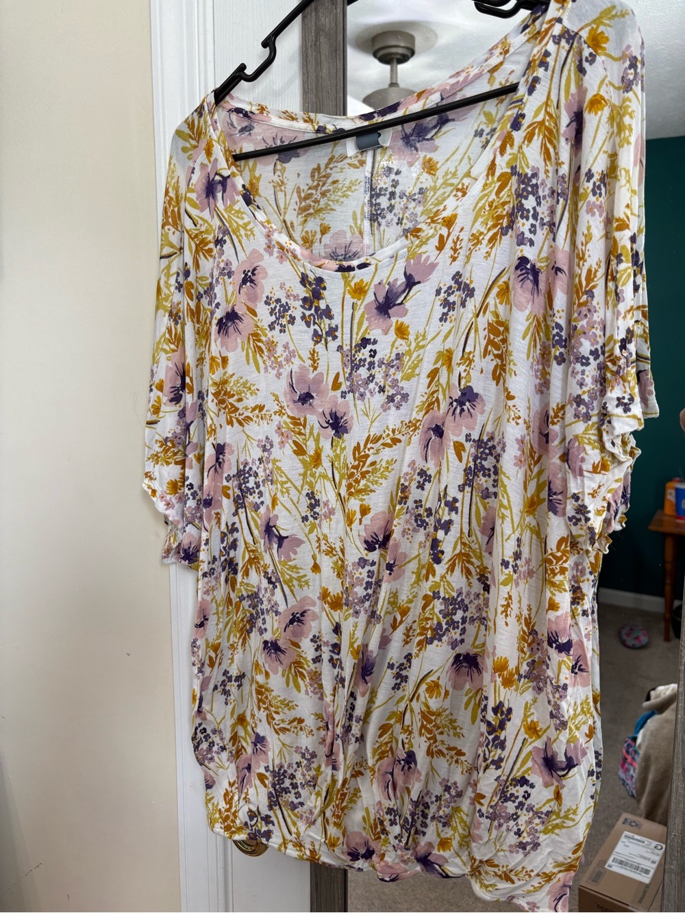Old Navy Floral Scoop Neck Top - Mustard & Lavender